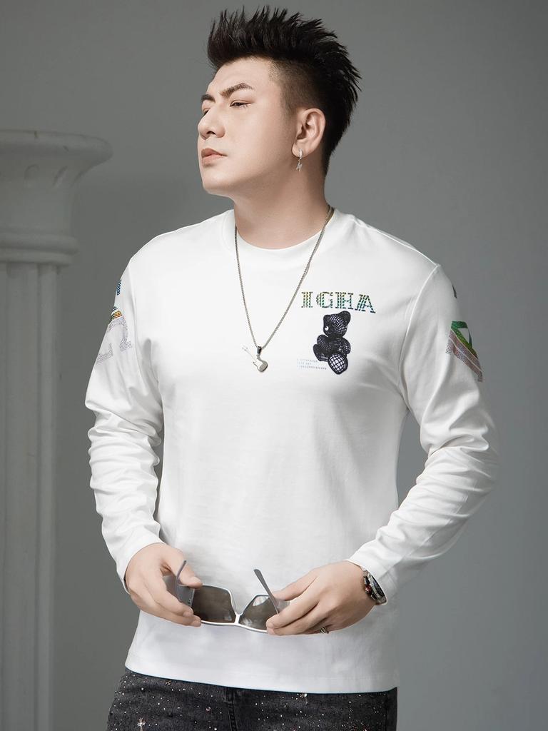 European Style Round Neck Long Sleeve T-Shirt for Men, Spring 2026 New Pullover Base Shirt, Trendy Bear Print Tee