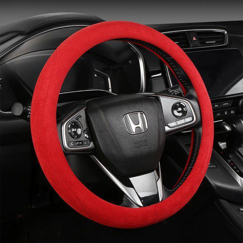 Suede Car Steering Wheel Cover, All-Season, Warm, Non-Slip, Sweat-Absorbent Handle Cover