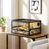 Elevated And Foldable Reptile Terrarium With Tempered Glass And Plastic Walls And Lid 60x45x32 Cm Black