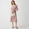 Rose Blossoms Spring and Summer V-neck Slimming Temperament Printed Silk Dress