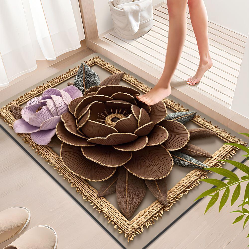Rural Flower Mat 3D Stereoscopic Design Wear Resistant Crystal Velvet Carpet Creative Flower Pattern Non Woven Bottom