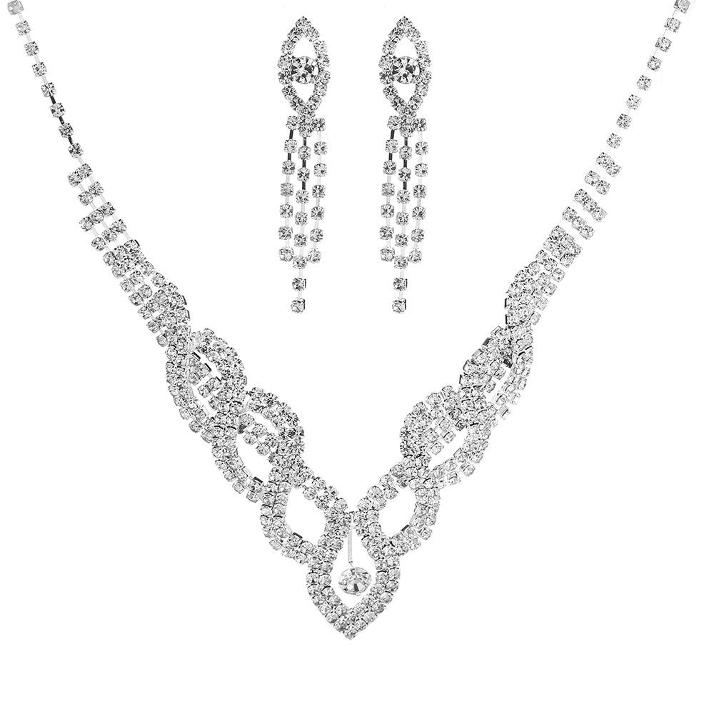 «Свадебный комплект из ожерелья и серег в европейском и американском стиле с полыми бриллиантами»