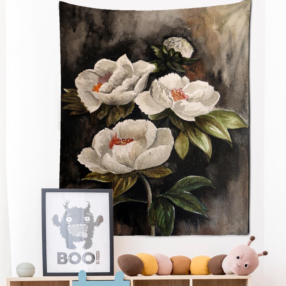 Элегантный белый цветочный гобелен настенный узор чернильный цветочный узор бохо психоделический хиппи домашний декор