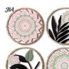 Rustic Botanical Wall Art 4Pcs Boho Decor, Floral Round Wooden Geometric Elegant Home Interior Decor Art, Farmhouse Aesthetic Hanging Ornaments