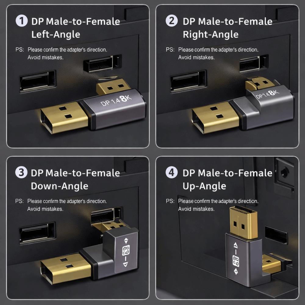 90 Degree Angle DP Male to Female Converter 8K 60Hz Vertical DP Converter PC Laptops