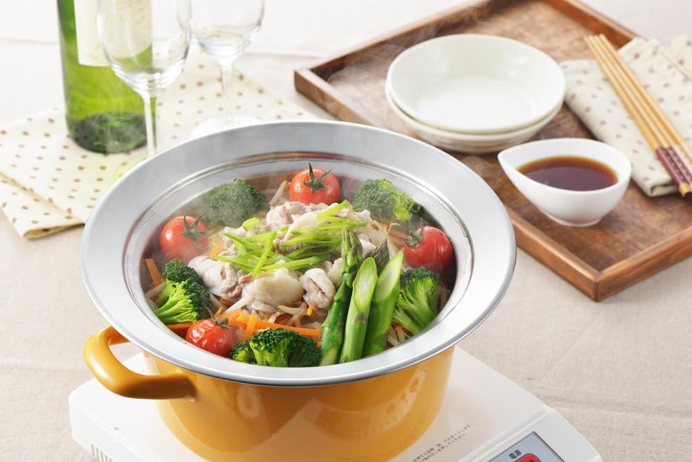 Yoshikawa Steamer Plate for Pots (20-22cm pot compatible), Made in Japan, Stainless Steel, Easy Steaming by Placing it on Top of a Pot, YJ2302