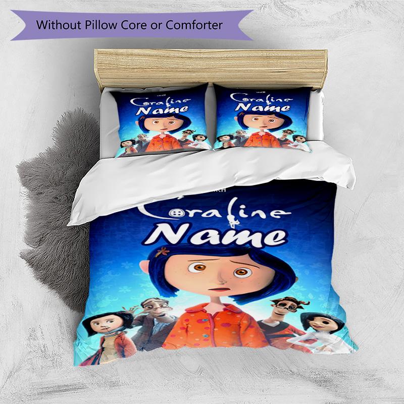 3pcs Duvet Cover Set (1*Duvet Cover + 2*Pillowcase, Without Core), Custom Name Coraline Pattern Bedding Set, Home Bedroom Decor Gift