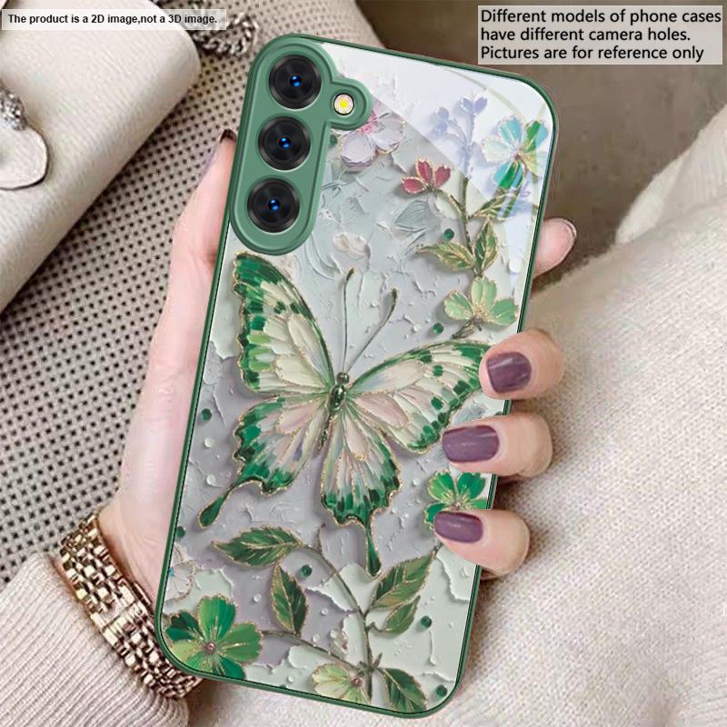 Элегантная розовая бабочка Для Samsung S26 S22 S8 S9 S10 S20 Ultra S21 Pro S22 Plus S23 FE S24Ultra S25 Edge S24+ Стеклянный чехол для телефона