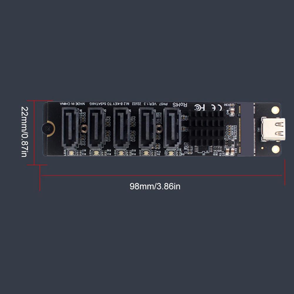 Type C To 5-Port SATA 3.0 Adapter Card 6Gbps JM575+JMS580 Chip Type C To 5-Ch SATA 3.0 Expander Plug and Play Converter Card
