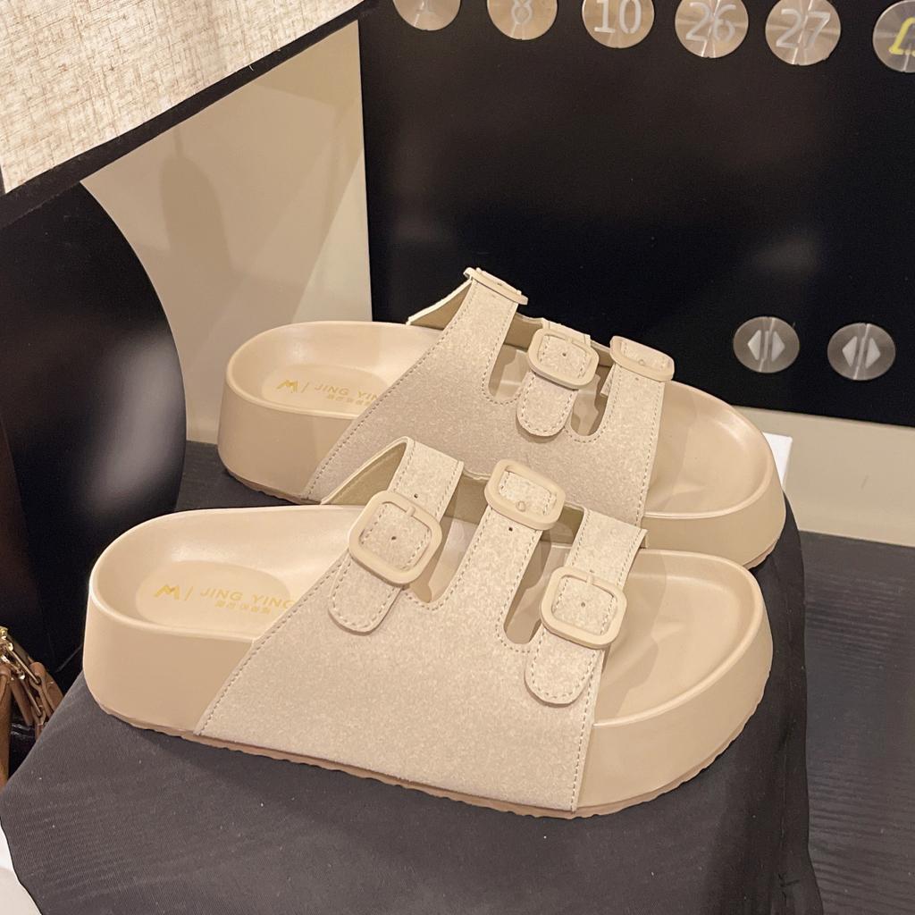 Шлепанцы на толстой подошве женские для улицы 2025 лето новая мода кэжуал ретро пряжка кэжуал однословные крутые шлепанцы