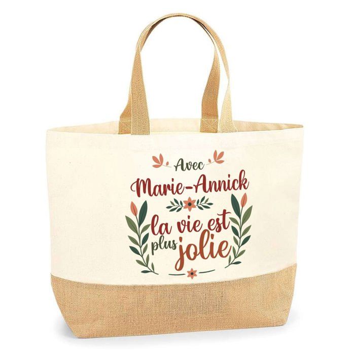 Tote bag en jute - PLANETEE - Marie-Annick la vie est plus jolie - jute naturel - Multicolore - Imprimé en France