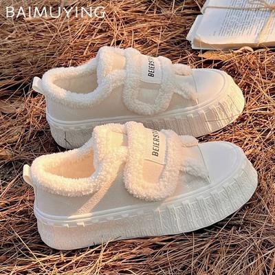 Меховые женские кроссовки на платформе, парусиновые туфли на плоской подошве, хлопковые туфли, короткие плюшевые повседневные туфли, зима 2024 года, тренд, удобные женские туфли Zapatillas