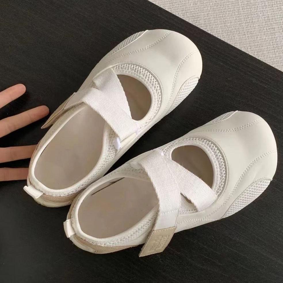 Summer New Puff Single Shoes Velcro Mary Jane Shoes Flat-bottomed Fashion Versatile Casual Board Shoes Children