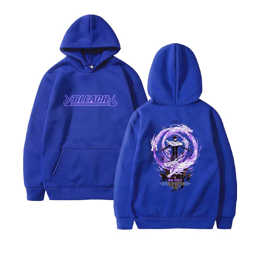 Bleach Anime Hooded Pullover Unisex Front Logo Back Character Graphic Sweatshirt Men Women Vintage Anime Fan Printed Y2K Streetwear Casual Top