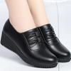 Black Soft Leather Work Shoes Women's Single Wedge Heel Large Size Non-slip Soft Leather High Heel Casual Shoes Can Be Worn To Work