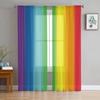 Rainbow Geometric Stripes Tulle Curtains For Living Room Kitchen Decoration Chiffon Window Treatments Voile Sheer Curtain