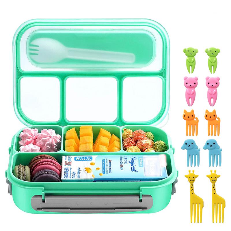 16-Piece Plastic Bento Lunch Box Set for Students with Microwave-Safe Compartments and Fruit Picks