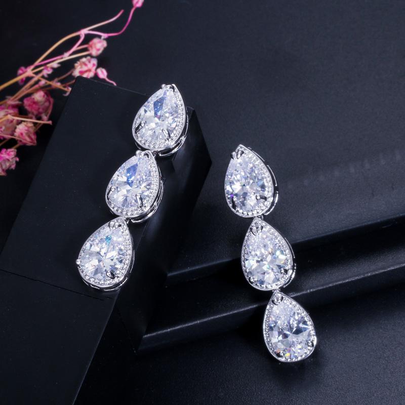 WWJ Top Quality Brilliant Cubic Zircon Long Tear Drop Earrings