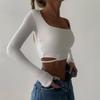 2021 Fashion Autumn Korean Stytle Sexy Streetwear Women Solid Slip Halter One Shoulder Asymmetric Hollow Out Crop Top Club Tops
