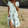 Short Sleeve Boho Dress For Women Casual Loose Fit Summer Sundress Floral Print Dress With Pockets