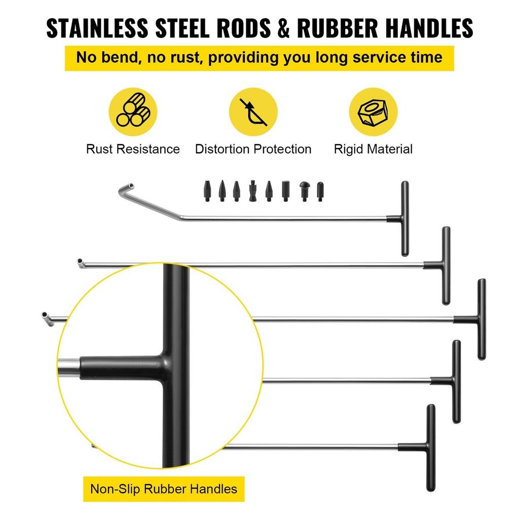 Rods Dent Removal Kit, 13 Pcs Paintless Dent Repair Tool, 5 Pcs Stainless Steel Dent Rods, 8 Pcs Tapper Heads, Professional Hail Dent Removal Tool for