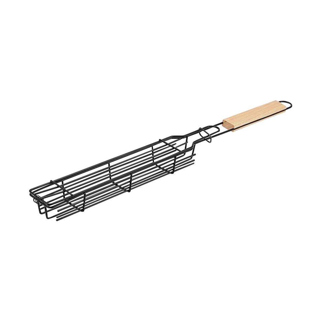 Outdoor Wooden Handle Barbecue CageCamping Meat And Vegetable Barbecue Grill Net RackPicnic Grilling ToolsCharcoal Sausage Racks