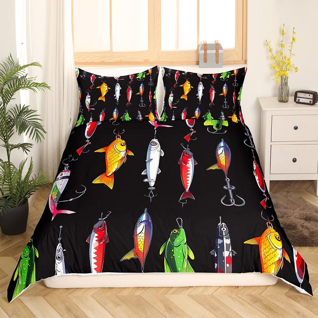 Fishing Duvet Cover Sets For Adults Queen Size Quilt Covers Lightweight Down Room Decor 2 Pillowcases 1 Duvet Cover No Comforter