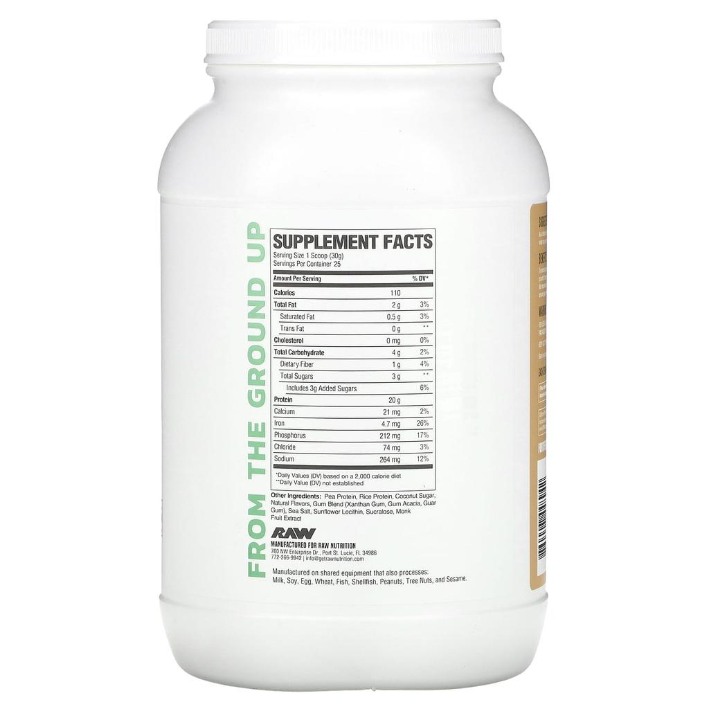 Raw Nutrition Vegan Protein, Vanilla, 1.65 Lbs (750 G)