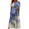 Summer Dress For Women Casual Printed V-Neck Short-Sleeve Beach Swing Dress