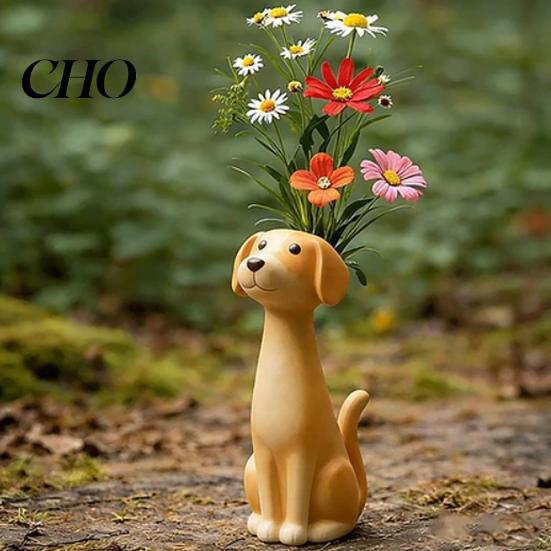 Desktop Vase Quirky Dog Handcrafted Whimsical Animal Flower Resin Decorative for Desk Shelf Boho Home Decor Gift Lovers Floral Plants