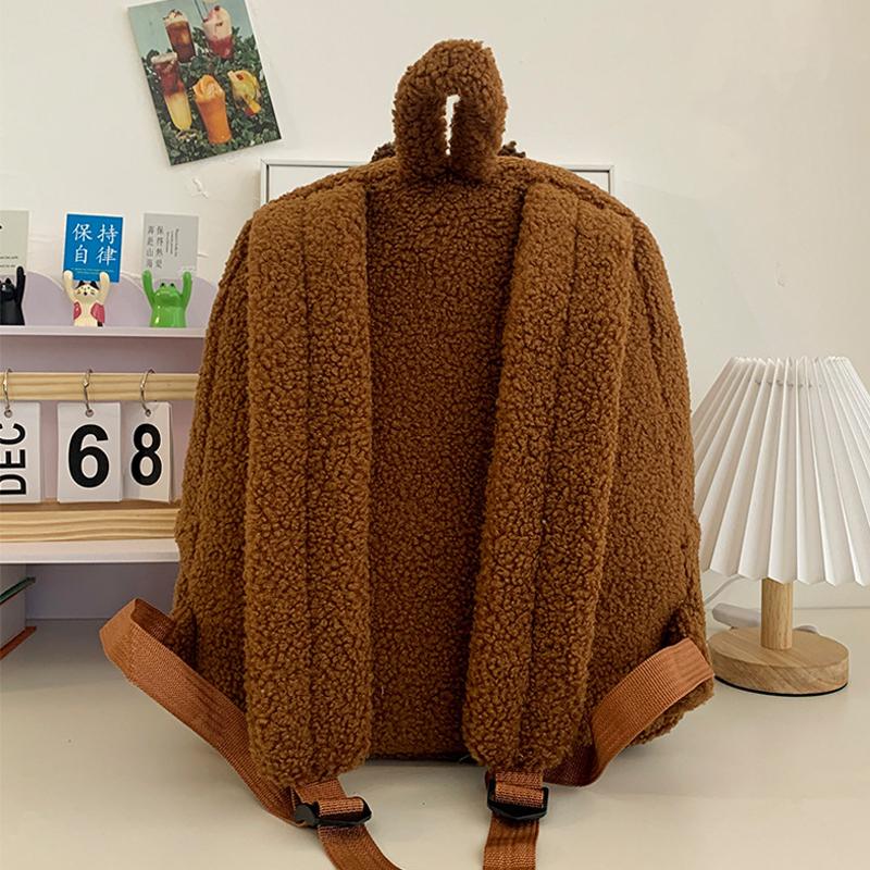 LABUBU Мультяшная сумка-кампус Плюшевая сумка Милый рюкзак из овечьей шерсти Большой вместимости Легкий Износостойкий рюкзак KTY