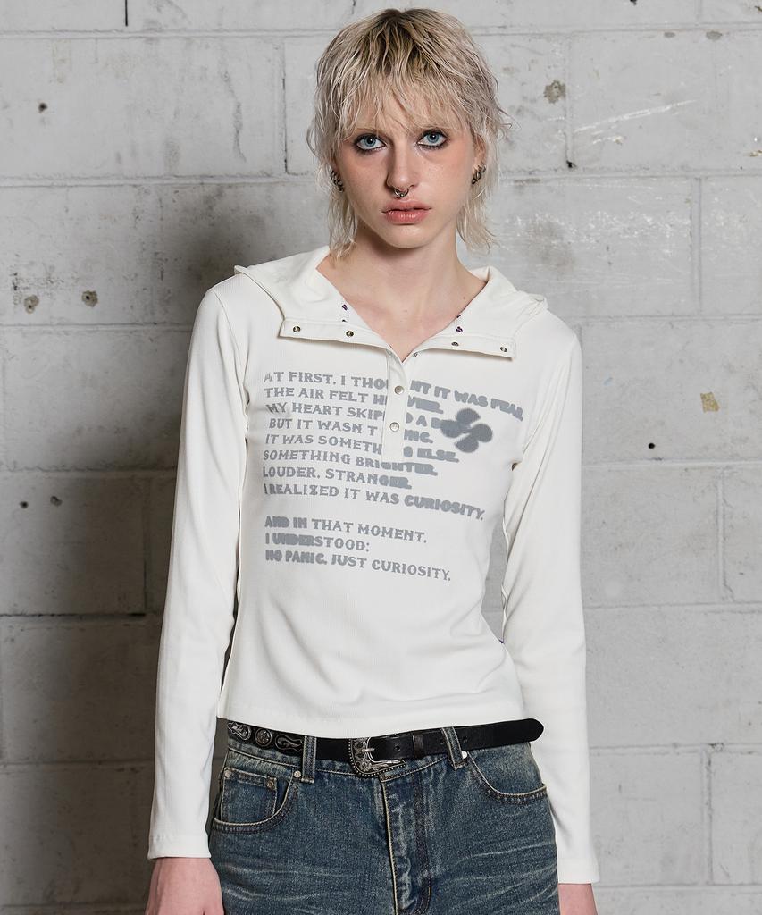 HOODHOOD Clover Typo Hooded Long Sleeve T-Shirt Ivory