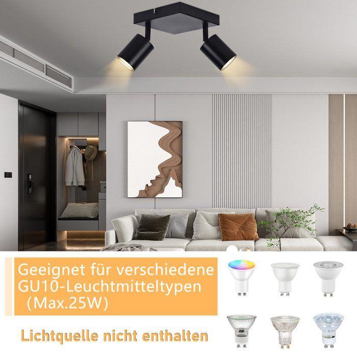 Spot de plafond - NETTLIFE - Spot plafond 2 ampoules GU10 - Noir - Métal - Orientable 350°
