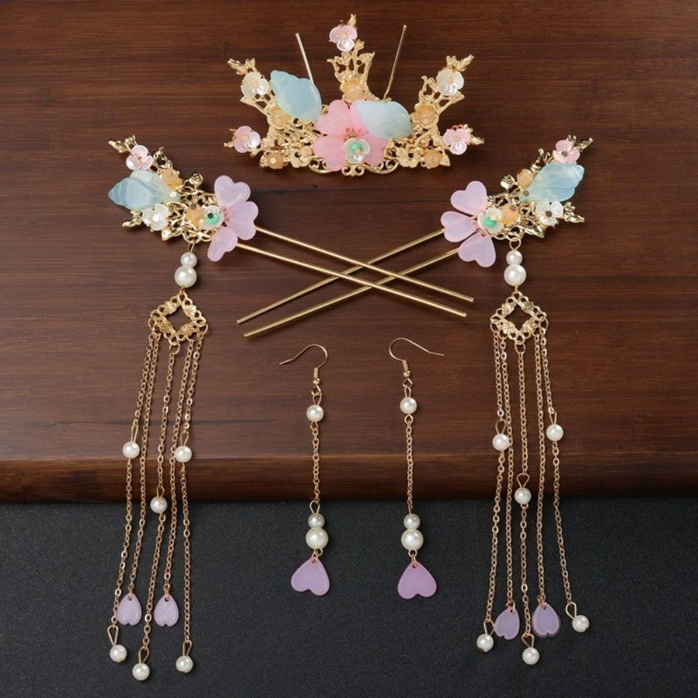 Головной убор Цветочная кисточка Шпилька для волос Жемчужина Заколка для волос в китайском стиле Ретро-ханьфу Набор для вечеринки