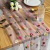 Embroidered Floral Table Runner Spring Summer Flower Table Runner 6ft Tulle Table Runner for Home Party Holiday Wedding Decoration
