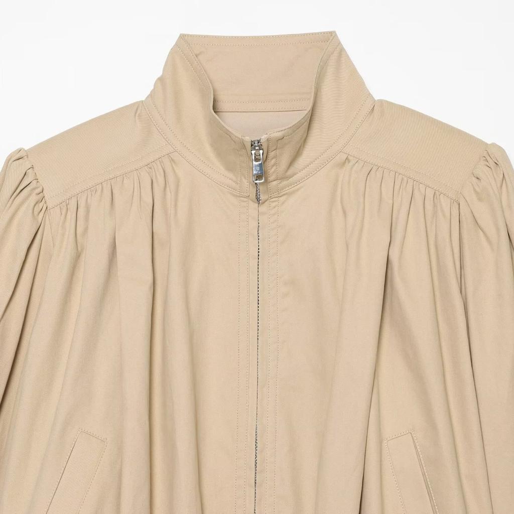 2026 Summer New European and American Cross-border Women's Puff Sleeve Mid-Collar Zipper Short Jacket w06 61761