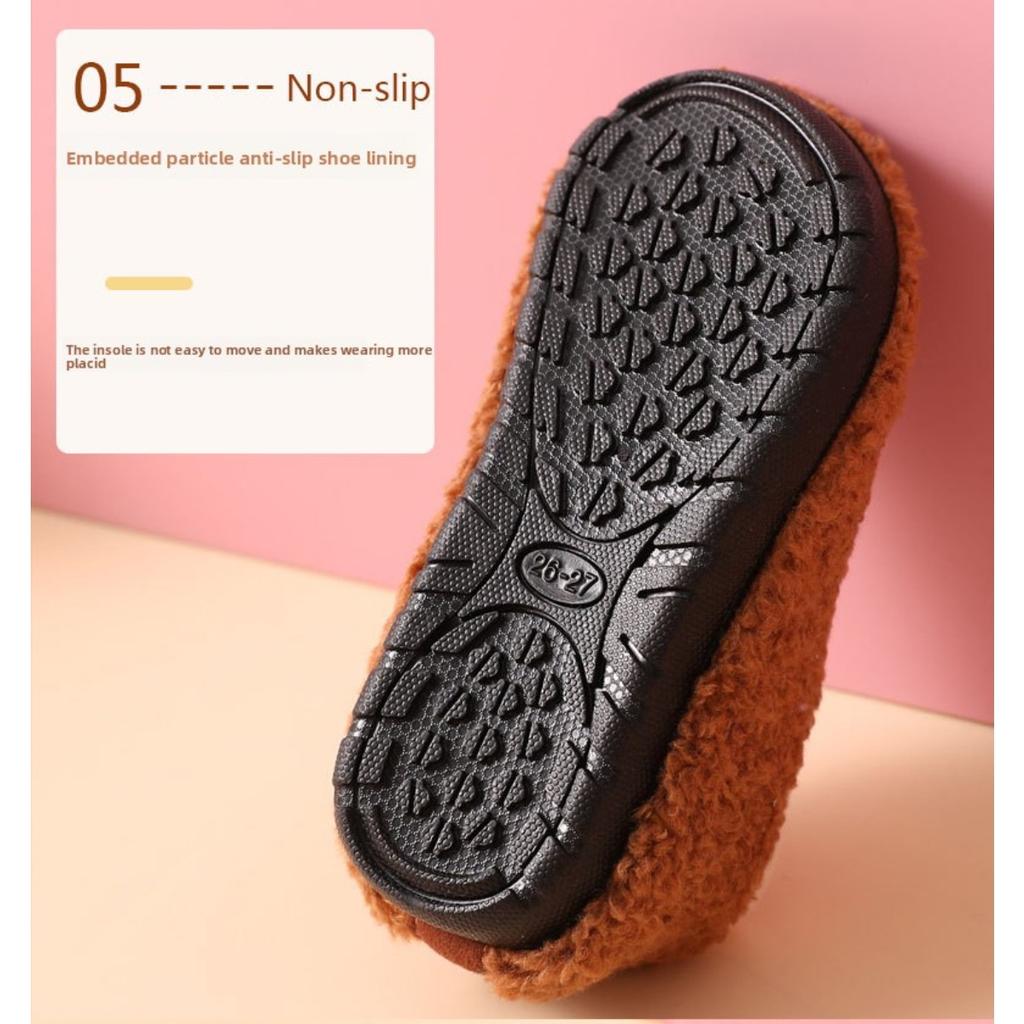 Плюшевые детские носки для пола, обувь для мужчин и женщин, детская антискользящая подошва, утолщенные хлопковые туфли для осени и зимы, домашние хлопковые тапочки для помещений