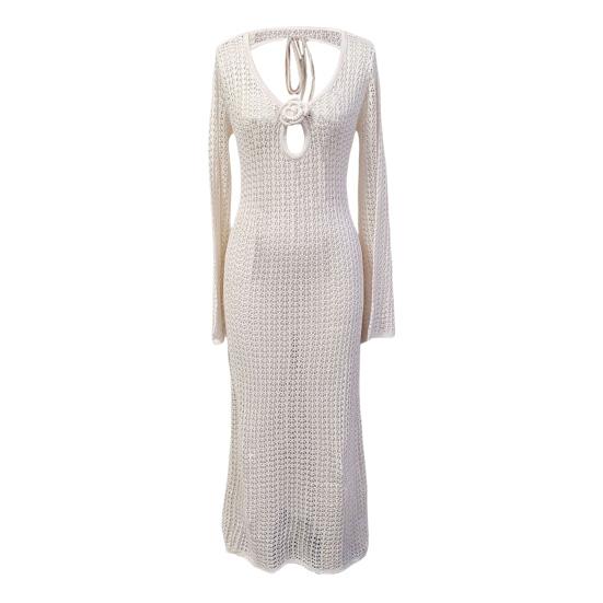 Женское пляжное платье с открытой спиной, трикотажным принтом, шнуровкой на бретелях, V-образным вырезом, свободным халатом, длинным рукавом, защитой от солнца, женским купальником-бикини, пляжной одеждой