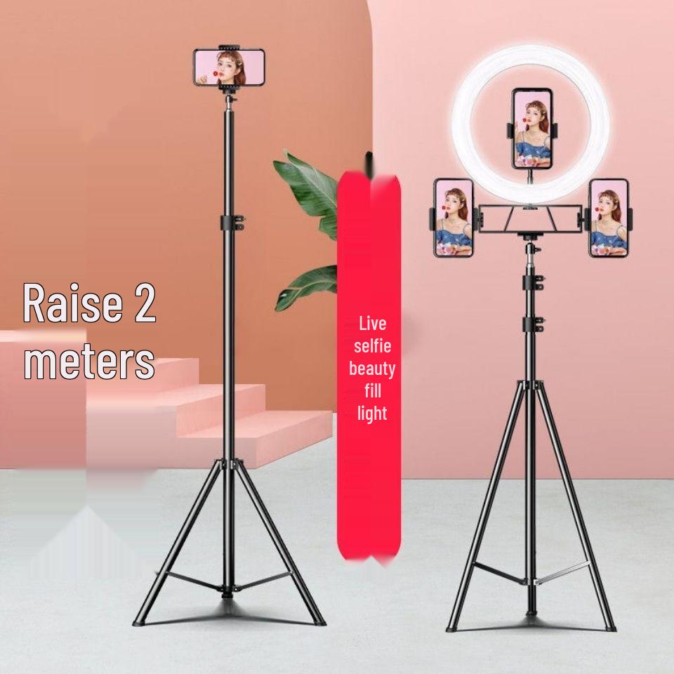Floor Stand Multifunctional Tripod with Beauty Light for Live Streaming and Mobile Phone Holder.