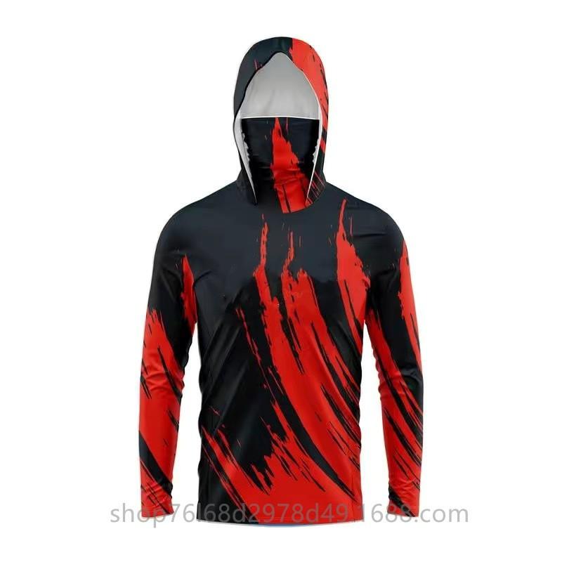 Mens Quick-Dry Ice Silk Fishing Long Sleeve Hooded Sun Protection Shirt With Integrated Face Cover Outdoor Casting