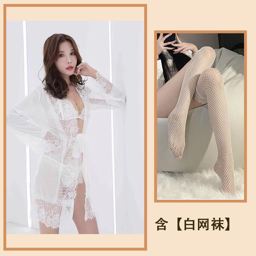 Сексуальное нижнее белье Сексуальное женское сетчатое кружево, юбка Перспективная пижама Женское открытое пальто с тремя точками Костюм