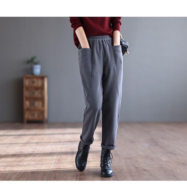 Женские ретро-шаровары с подкладкой из японского бархата и карманами на осень/зиму 2025 года