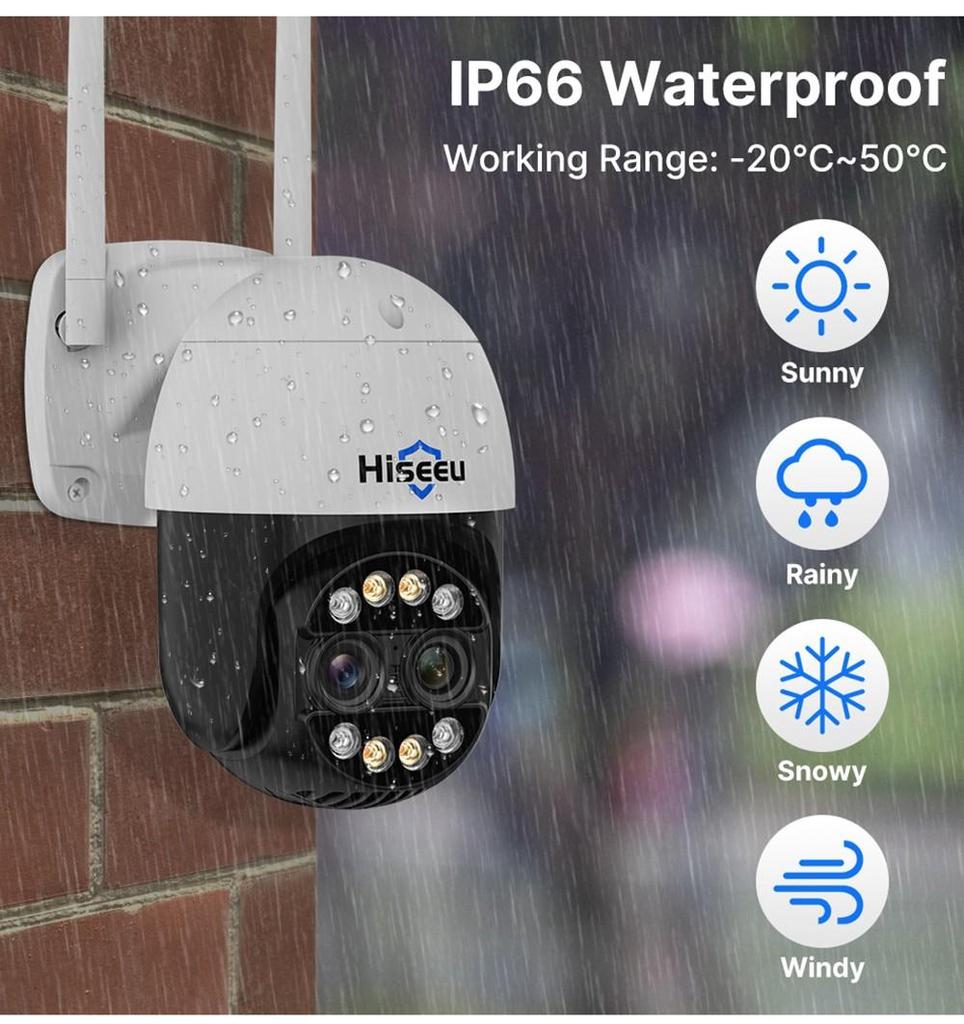 Hiseeu 4K 8MP Wireless Security Camera, Dual Lens, 8X Zoom, 2-Way Audio, Full-color Night Vision, Human Detection