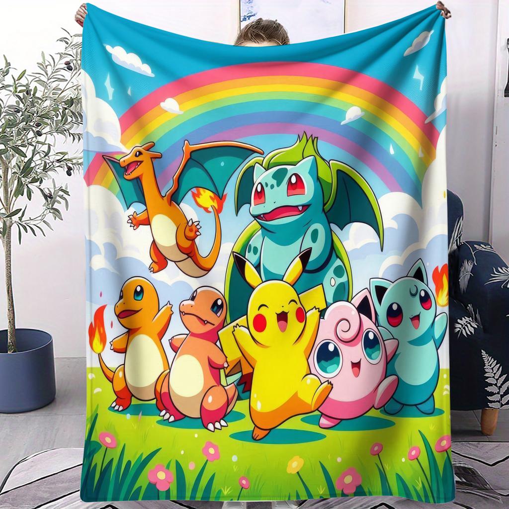 Hot Pokemon Printed Air Conditioning Blanket Soft Lightweight Small Cover For Beds Sofas Cars Offices Nap Fan Gift All Seasons