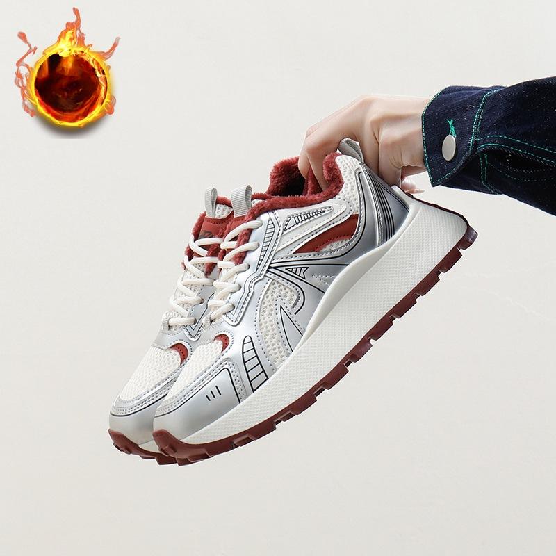 Женские зимние теплые кроссовки на платформе, повседневные удобные нескользящие кроссовки для бега, прогулочные туфли на шнуровке с подкладкой из искусственного меха, теннисные кроссовки для женщин