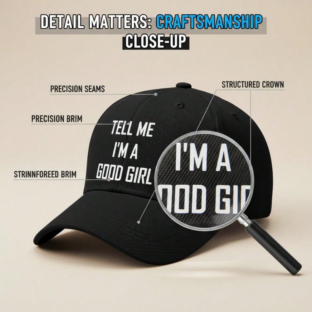 [Slogan Baseball Cap] Women's "TELL ME I'M A GOOD GIRL" Print Cream Hat, Adjustable Soft Breathable, Sun Protection Casual Street Dad Cap
