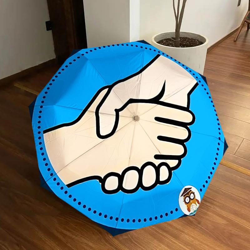 1pc Handshake Icon Fashionable Automatic Opening/Closing Folding Umbrella with 8 Iron Bones, Plastic Handle yy251015049