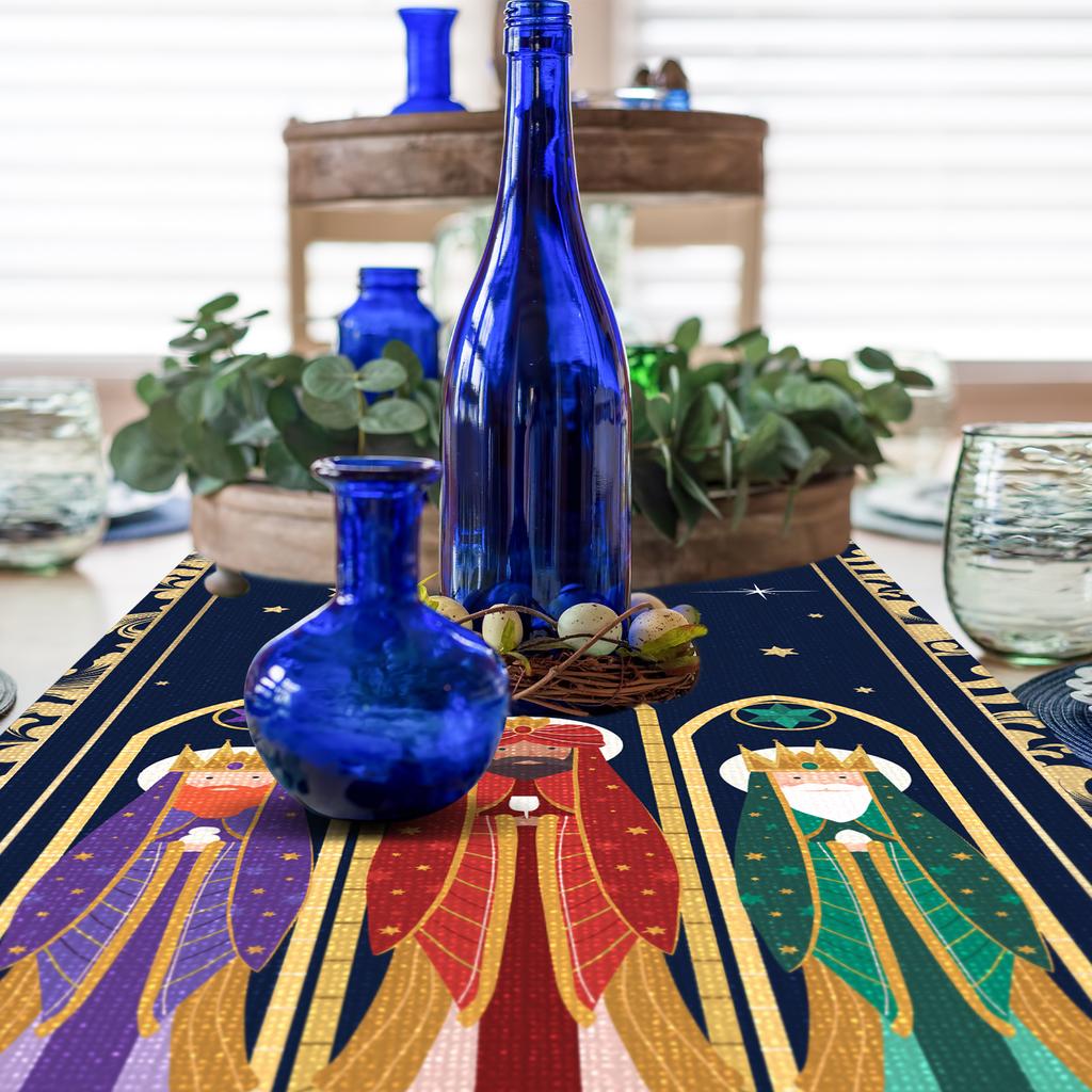 Generic Three Kings Day Decorations Nativity Table Runner Star Epiphany Night Banner 13X48 Inch Christian Gifts Christmas Flag F