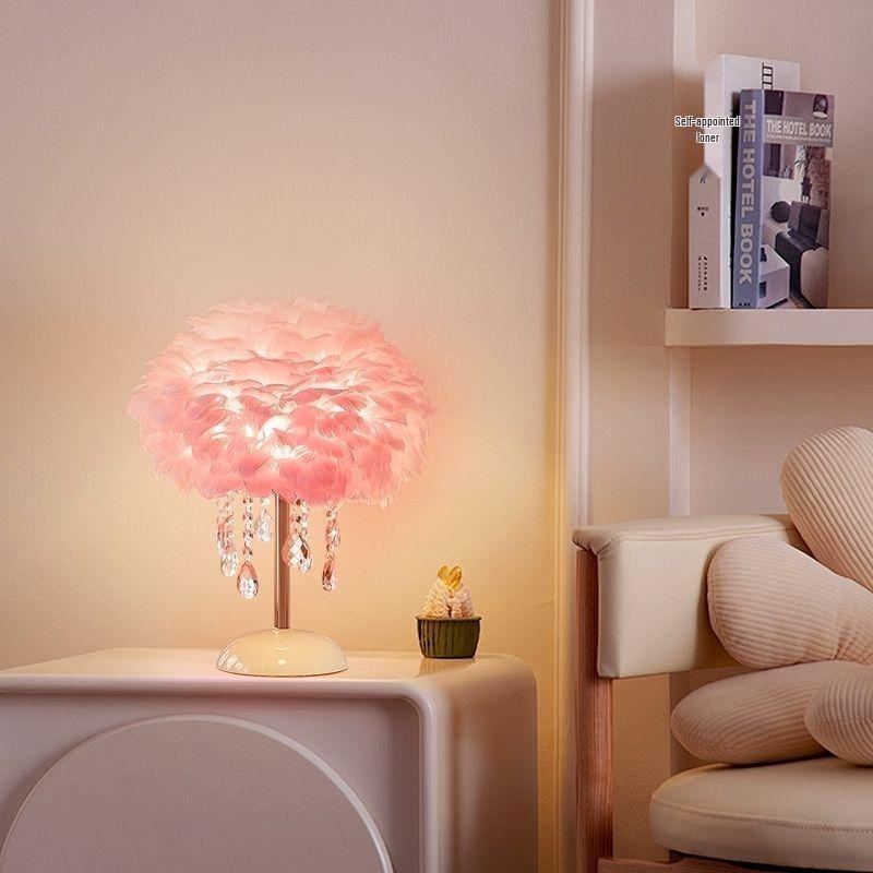 Elegant Eye-Care Feather Remote Table Lamp - Perfect for Live Room Decor, Living Room Ambiance, and Bedroom Bedside Lighting.