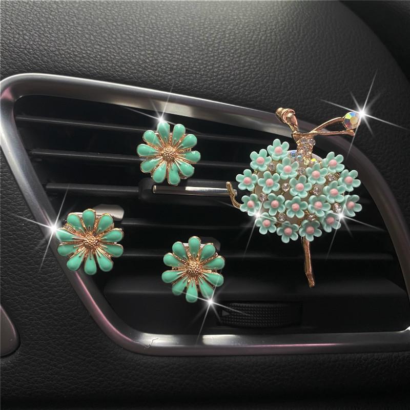 Стиль Богини Цветок Ромашки Стразы Девочка-балерина Клипса-ароматизатор для вентиляции автомобиля Украшение интерьера Белый/розовый/фиолетовый/зеленый